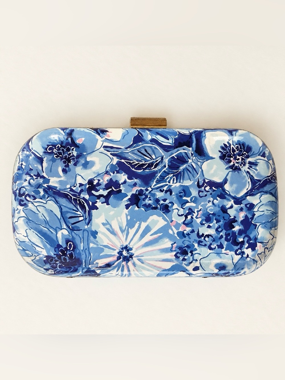 Lilly Pulitzer Blue Floral Hard Case Clutch with Chain Strap